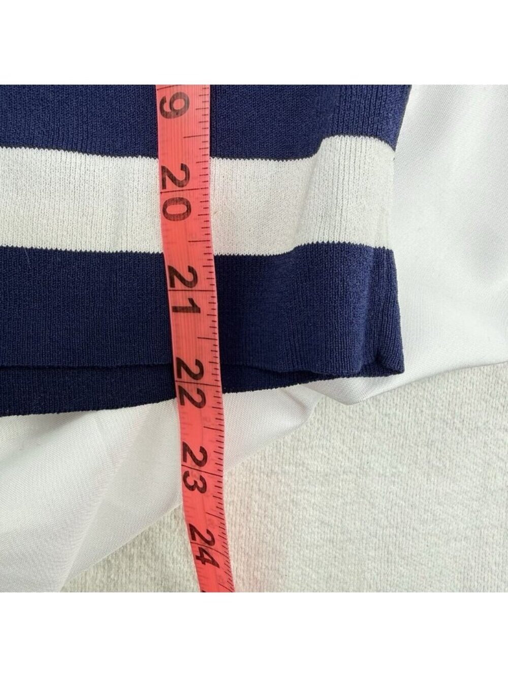 Navy White Striped Fitted Sleeveless Top Stretch Nautical Beach Sz XL - Picture 4 of 5